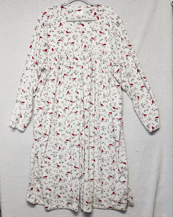 Aria Other - Aria Womens Velour Nightgown Size 4X White Red Cardinal Bird Print Long Sleeve
